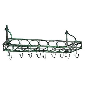 Old Dutch Heavy Gauge Steel Wall Mount Bookshelf Pot Rack with Grid Verdigris