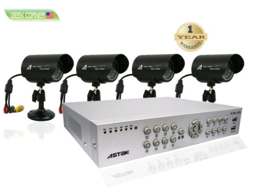 Astak CCTV 8 Channel Video Audio H.264 Real-time Security Surveillance DVR system with 500GB Hard Drive, Network and Internet Viewing Monitoring System Support Remote/Mouse with 4 380 TV Lines Indoor/Outdoor Hi-Res Night Vision Cameras (DVR+Four 380 TVL Cameras) On Sale