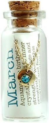 March Birthstone Necklace in a Bottle with 16-18 Inch Gold Chain(luck Feather)