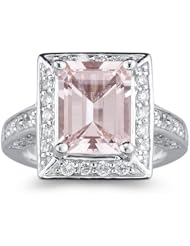 0.95 Cts Diamond & 3.02 Morganite Ring in 14K White Gold