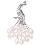 Bling Jewelry Clustered White Freshwater Pearl Peacock Brooch