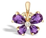 14K Yellow Gold Genuine Pear Amethyst and Diamond Butterfly Pendant
