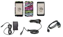 Samsung Galaxy S II Skyrocket (AT&T) Premium Combo Pack - Rainbow Zebra Stripes Design Rubberized Shield Hard Case Cover + Atom LED Keychain Light + Screen Protector + Wall Charger + Car Charger + Micro USB Cable