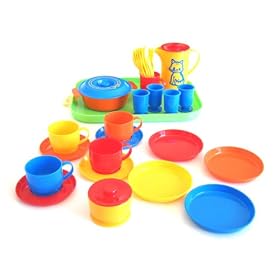 Children's 39 Pieces Mini Coffee and Dinner Set on Tray for the Little Kitchen Chef made by Gowi,... by Gowi