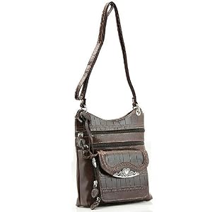 Chanel Inspired Designer Western Croc Embossed Messenger Bag - Dark Brown