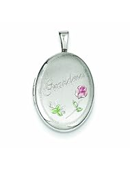 Genuine .925 Sterling Silver 19mm Grandma Enamel Roses Oval Locket 2.7 Grams. 100% Satisfaction Guaranteed.