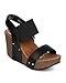 REFRESH New Women Leatherette Open Toe Elastic Slingback Wedge Sandal EE10 - Black