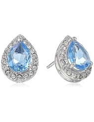 Sterling Silver Swarovski Aquamarine Color Crystal and Clear Crystal Earrings