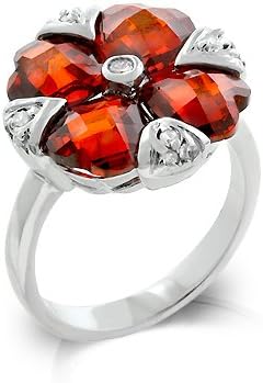 Fina Jewels R08029R-C13-05 Genuine Rhodium Plated Cushion Cut Garnet CZ Heart Cluster Ring with Clear CZ Bezel and Pronged Accents in Silvertone - Size 5