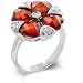 White Gold Rhodium Bonded Ring with Cushion Cut Garnet CZ Heart Cluster with Clear CZ Accents in a Bezel and Prong Setting in Silvertone