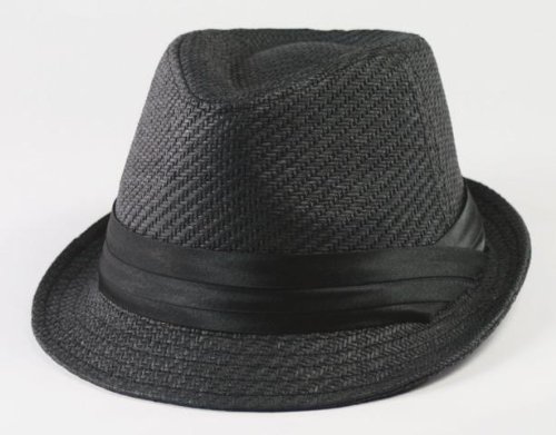 Paper Straw Braid Trilby Fedora Men & Women Black Satin S/m