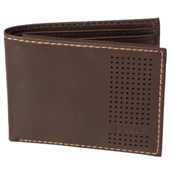 Guess Mens Perforated Genuine Leather Passcase Wallet Guess Mens Perforated Genuine Leather Passcase Wallet