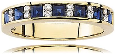 Princess Shape Sapphire & Diamond Anniversary Ring in 14kt Yellow Gold - Nice