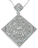 Genuine Cassis (TM) 925 Sterling Silver Rhodium Finish CZ Brilliant Locket Antique Style Necklace. 100% Satisfaction Guaranteed.
