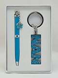 Beautiful Blue Nan Keyring & Pen With Butterfly Charm Boxed Gift Set