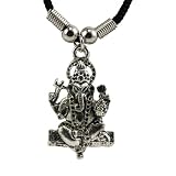White Metal Ganesh Pendant in Black String