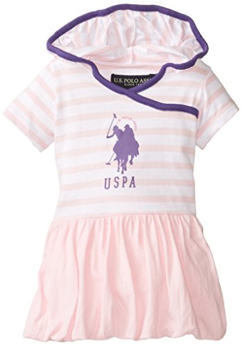 U.S. Polo Assn. Baby Girls' Hooded Dress with Bubble Hem, Sugar Pink, 18 Months