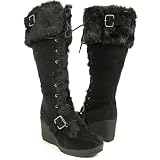 Black Furry Wedge Winter Knee Boots Women---Vegan Friendly!
