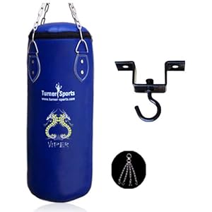 Kickboxing Rexion Punch Bag Filled With Free Chrome Plated Chain And Heavy Duty Metal Punchbag Ceiling Hook With Complete Fitting Artificial Leather Blue 2 Feet