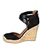 Women Linen Capped Toe Espadrille Cross Ankle Strap D'Orsay Platform Wedge Heel CB66 - Black