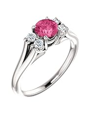 Platinum 5.00mm Round Cut Pink Tourmaline and Diamond Ring -- LIFETIME WARRANTY