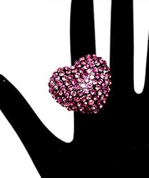 Big Bling Hot Pink Crystal & Black Heart Fashion Ring With Adjustable Rolex Back & Ring Boxed