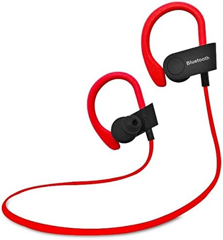 RUNN, Red, Wireless, V4.1, Bluetooth Headphones, secure fit, over-ear, sweat proof, noise isolating, with mic, for gym, running, sports, 6 hour playtime, premium sound, for iPhone, Android, Galaxy