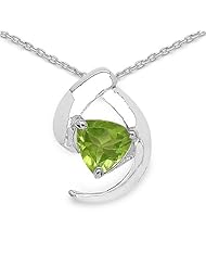 0.70 Carat Genuine Peridot Sterling Silver Pendant Necklace. 18"