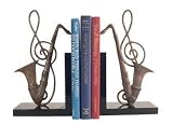 Set of Wood Bookends with Bronze Sax