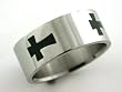 Stainless Steel Black Ename Cross Ring