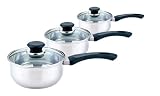 Super Value Stainless Steel Kitchen Saucepan Cookware Set W / Glass Lids - 3 Pieces