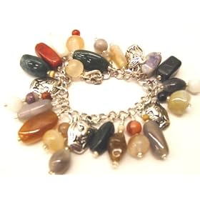 Chic Wrists Bold Bracelet Big Polished Stones and Metal Tiger Bracelet with FREE Earrings