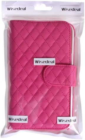 wisedeal Qulited Premium Leather Stand Case Cover with Card Holder Wallet + Bear Fringed Dust Plug Charm +Stylus +Wodden Cross for Samsung Galaxy Note 2 II N7100 N7105 (Hot pink)