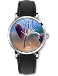 SPRAWL Aanalog Fashion Series Silver Ladies Watches of Genuine Black Leather Strap,Unique Wrist Watch for Women Girls Designed with Blooming flowers