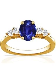 14K Yellow Gold Oval Cut Blue Sapphire Ring With Sidestones