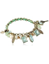 Betsey Johnson "Mint Multi" Crystal Gem Charm Fuax Pearl Half Stretch Bracelet, 7.5"