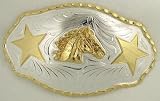 LARGE  GERMAN SILVER HORSE BELT BUCKLE  (5-3/4 X 3 BUCKLE)