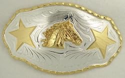 LARGE  GERMAN SILVER HORSE BELT BUCKLE  (5-3/4" X 3" BUCKLE)