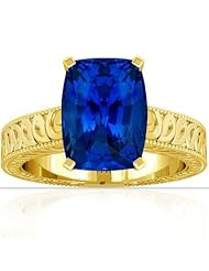 14K Yellow Gold Cushion Cut Blue Sapphire Fana Designer Ring