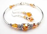 2 Piece Set: Topaz November Birthstone Bracelets: Handmade in .925 Sterling Silver with Swarovski Crystal Birthstones
