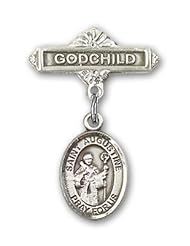 Sterling Silver Baby Badge with St. Augustine Charm and Godchild Badge Pin