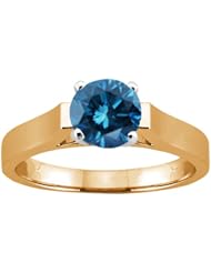 1.10 Ct Round Blue SI1/SI2 Diamond 18K Yellow Gold Ring