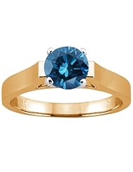 1.10 Ct Round Blue SI1/SI2 Diamond 14K Yellow Gold Ring