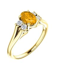 18K Yellow Gold 7.00x5.00mm Oval Cut Citrine and Diamond Ring -- LIFETIME WARRANTY