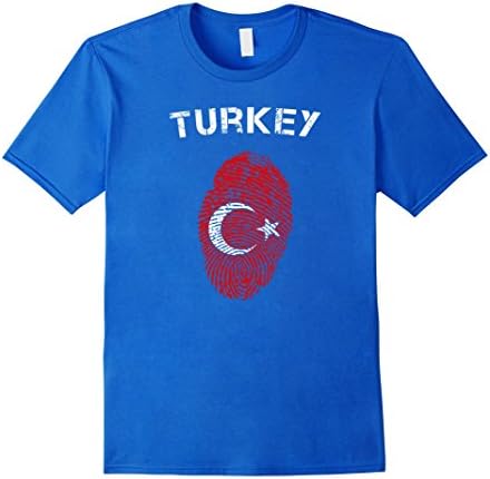 Men's Turkey Country Pride Fingerprint Flag T-Shirt Tee, In My DNA Medium Royal Blue