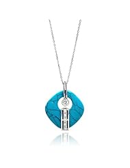 .925 Sterling Silver Cubic Zirconia and Turquoise Charm Necklace with 16"-18" Adjustable Chain
