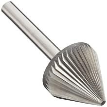 PFERD 60 Degree Cone Carbide Bur, Uncoated (Bright) Finish, Single Cut, Point End, 1/8" Shank, 1/8" Head Diameter, 3/32" Head Length (SJ-42)