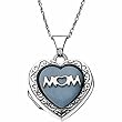 Mother of Pearl Heart Shaped "MOM" Locket with 18" Solid Rope Necklace