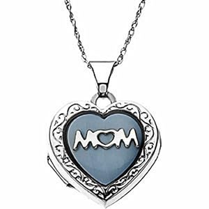 Mother of Pearl Heart Shaped "MOM" Locket with 18" Solid Rope Necklace
