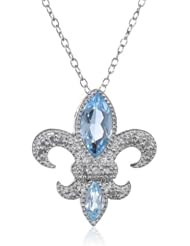 Sterling Silver Blue Topaz and Diamond Accent Fleur De Lis Pendant Necklace, 18"